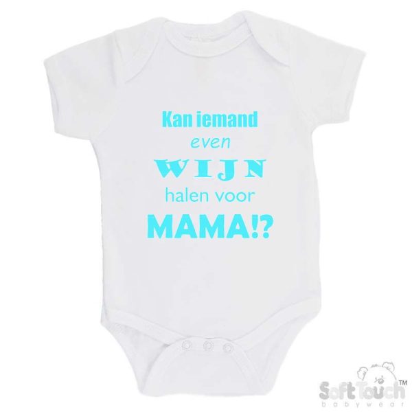 BS4650 Rompertje wit bedrukt met de tekst "Kan iemand even wijn halen voor mama?!" in verschillende lieve kleurtjes. - Afbeelding 11