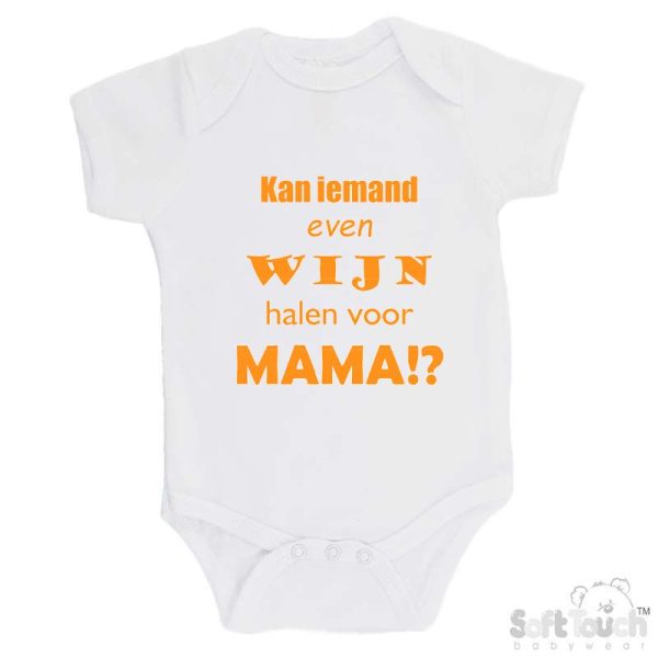 BS4650 Rompertje wit bedrukt met de tekst "Kan iemand even wijn halen voor mama?!" in verschillende lieve kleurtjes. - Afbeelding 6