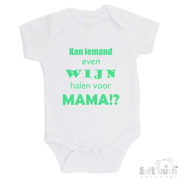 BS4650 Rompertje wit bedrukt met de tekst "Kan iemand even wijn halen voor mama?!" in verschillende lieve kleurtjes. - Afbeelding 7