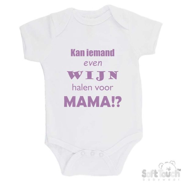 BS4650 Rompertje wit bedrukt met de tekst "Kan iemand even wijn halen voor mama?!" in verschillende lieve kleurtjes. - Afbeelding 9