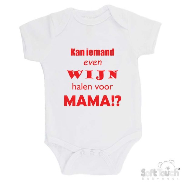 BS4650 Rompertje wit bedrukt met de tekst "Kan iemand even wijn halen voor mama?!" in verschillende lieve kleurtjes. - Afbeelding 10