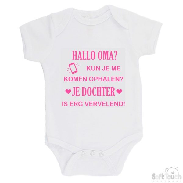 BS4650 Rompertje wit bedrukt met de tekst "Hallo oma" in verschillende lieve kleurtjes. - Afbeelding 2