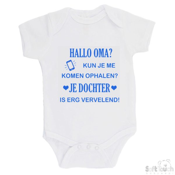 BS4650 Rompertje wit bedrukt met de tekst "Hallo oma" in verschillende lieve kleurtjes. - Afbeelding 3