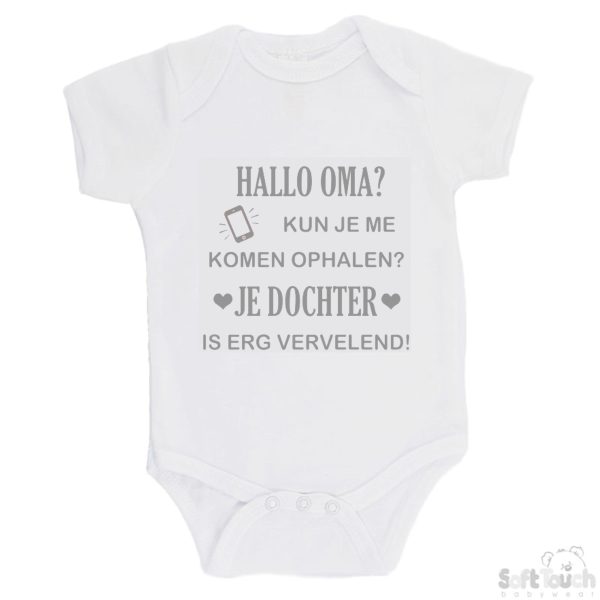 BS4650 Rompertje wit bedrukt met de tekst "Hallo oma" in verschillende lieve kleurtjes. - Afbeelding 4