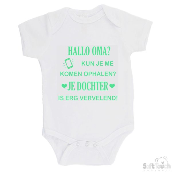 BS4650 Rompertje wit bedrukt met de tekst "Hallo oma" in verschillende lieve kleurtjes. - Afbeelding 7