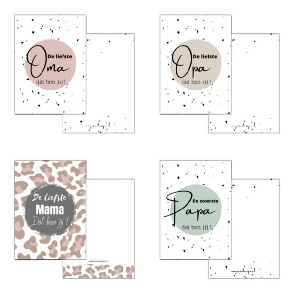Minikaartjes papa, mama, opa & oma.