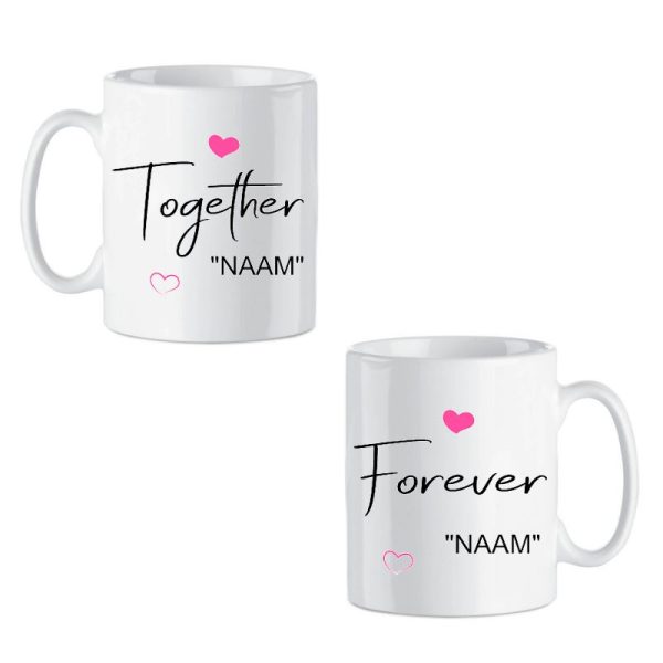 2-Pack Gepersonaliseerde Subli-Print Keramische Mokken 330 ML "Together Forever" met namen in drie lieve kleurtjes - Afbeelding 3