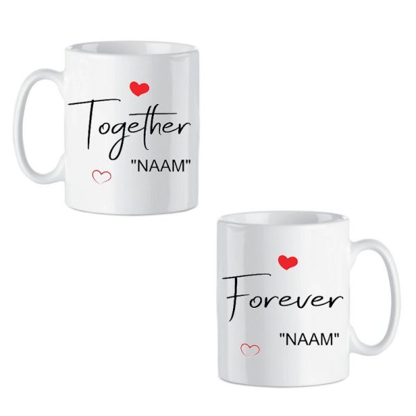 2-Pack Gepersonaliseerde Subli-Print Keramische Mokken 330 ML "Together Forever" met namen in drie lieve kleurtjes