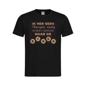 T-shirt Unisex met leuke tekst "Ik heb geen therapie nodig ik moet gewoon naar de BINGO" in verschillende leuke (glitter)kleuren