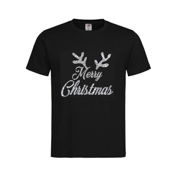 T-shirt Kerst met leuke tekst "Merry Christmas" + Gewei in verschillende leuke (glitter)kleuren